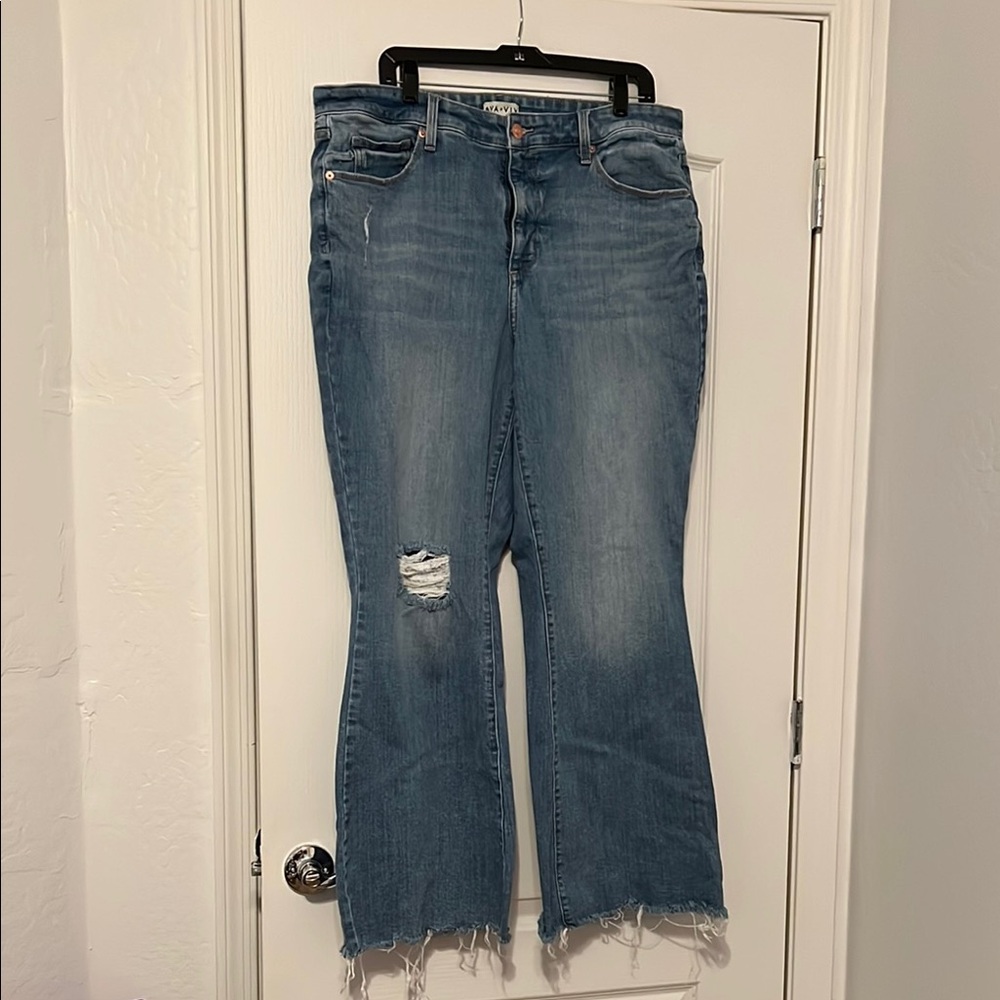 Ava & Viv Blue Flare Wide Leg Jeans with Distressed Details